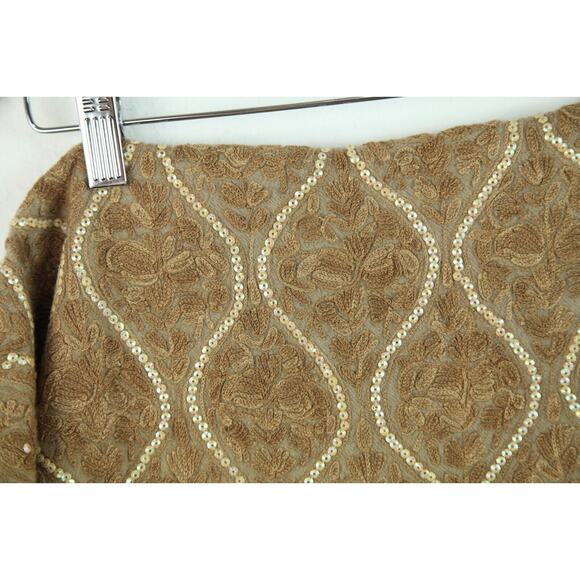 Brown Embroidered Sequin Embellished Scarf 66"x24" Boho Whimsigoth Fairy Witchy - Picture 2 of 10